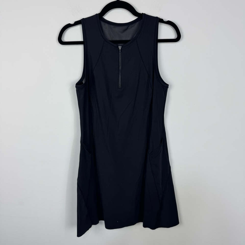 Athleta Black Mesh High Neck Skater Sporty Mini Dress Tennis Pickleball